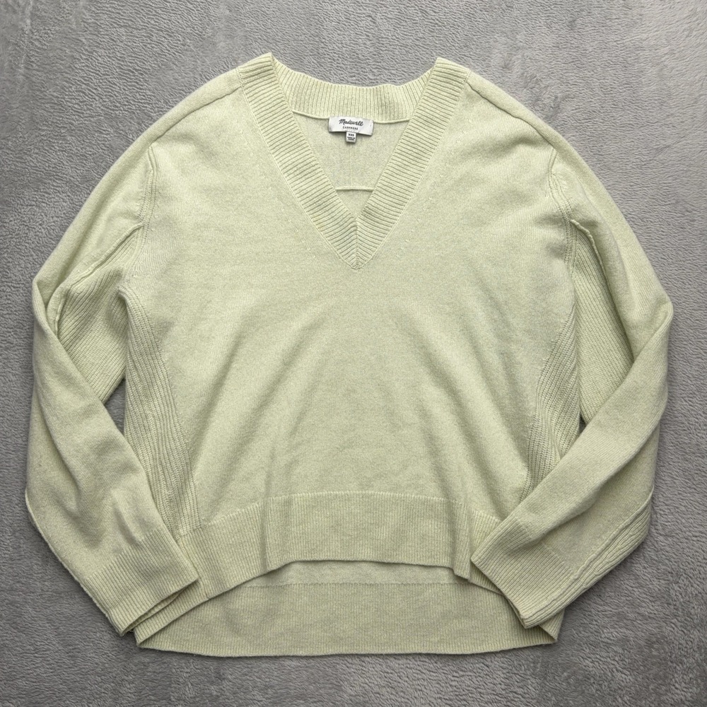 Madewell Sweater Womens XXS Green Cashmere V-Neck Relaxed Pullover Knit Soft